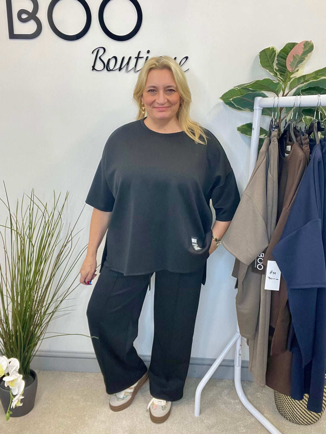 LADIES STRAIGHT LEG SCUBA TROUSER CO ORD SET - BLACK, NAVY, MOCHA, BROWN