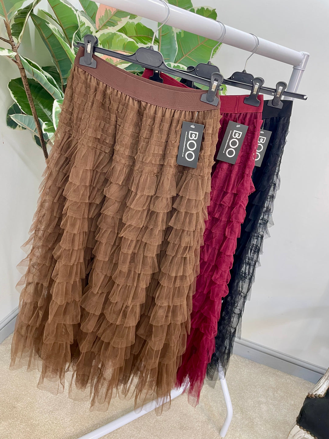 LADIES TULLE MAXI SKIRT - WINE, BROWN & BLACK