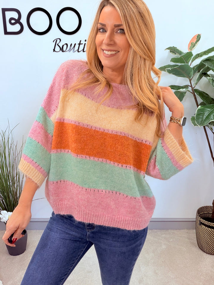 LADIES KNITTED PASTEL STRIPE JUMPER