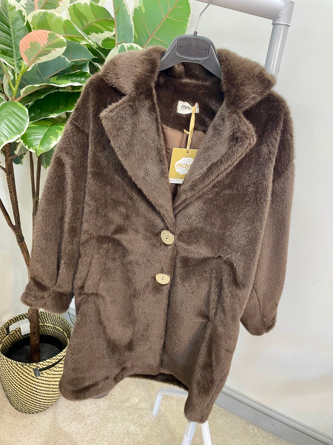 LADIES LUXURY FAUX FUR COAT JACKET - BLACK, BEIGE & BROWN