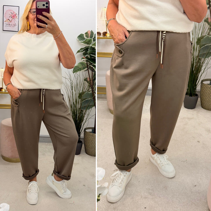 Ladies Fashion Casual Scuba Jogger Trousers - Wine, Mocha, Black & Khaki