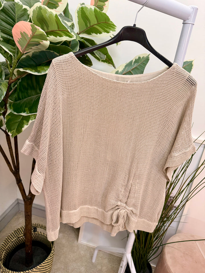 Ladies Fashion Teabag Linen Short Sleeve Top light beige