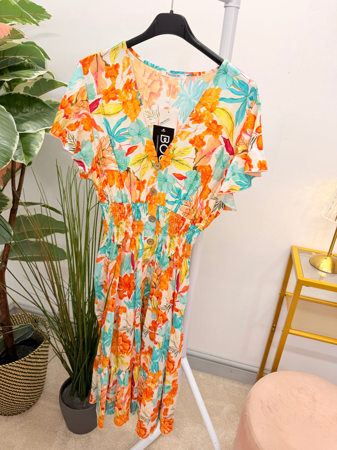 Ladies Floral Print Summer Magic Dress - Blue, Turquoise, Yellow & Green
