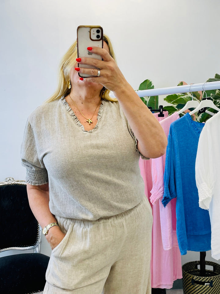LADIES TEABAG LINEN TOP - PINK, WHITE, BEIGE, BLUE