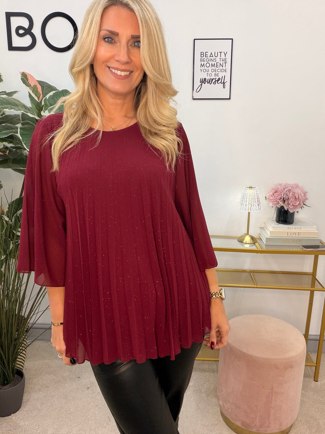 The LAUREN sparkly chiffon pleated top - 3 colours