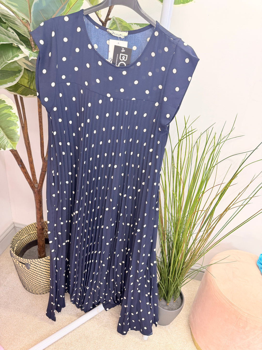 Ladies Polka Dot Summer Maxi Dress - Black, Navy, Pink, Fuschia, Blue