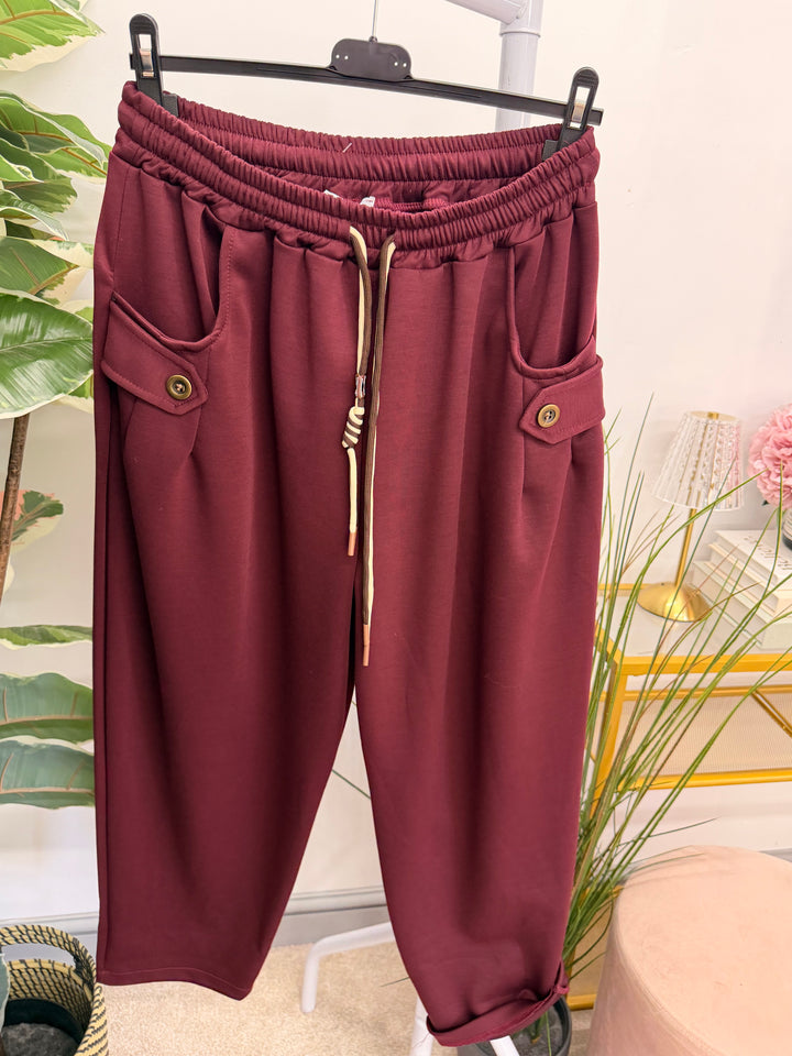 Ladies Fashion Casual Scuba Jogger Trousers - Wine, Mocha, Black & Khaki