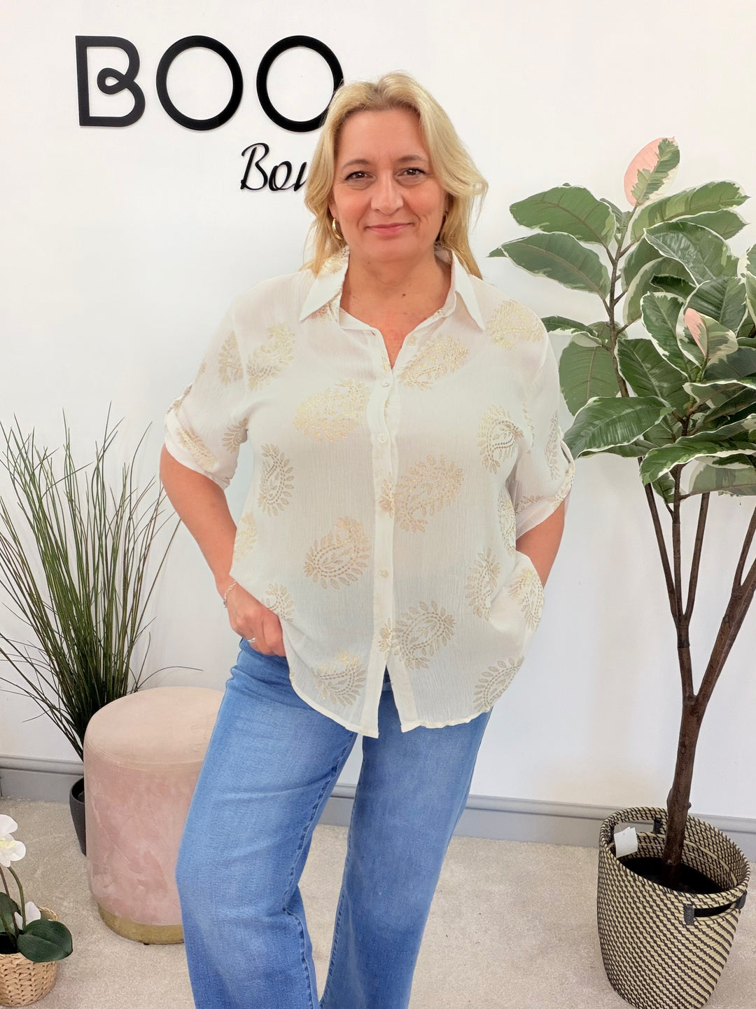 Ladies Fashion Cream Crepe Shirt Blouse