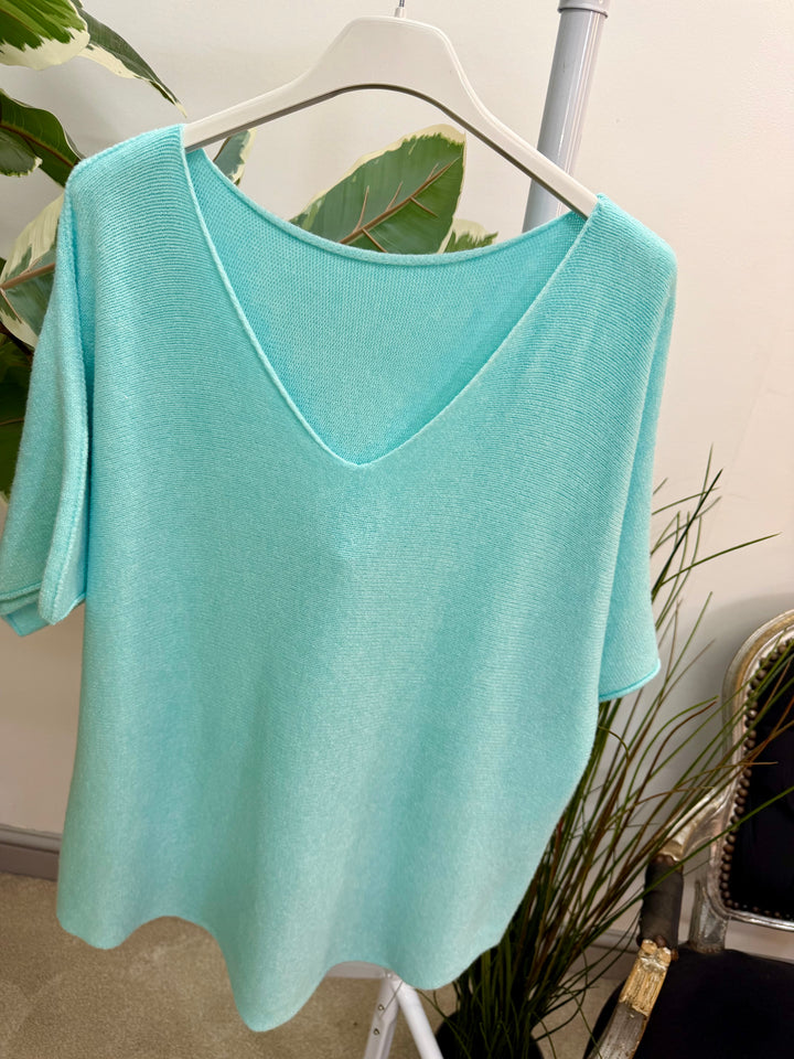 Ladies Short Sleeve Jumper - pink, white, mint, beige, black, coral, lemon