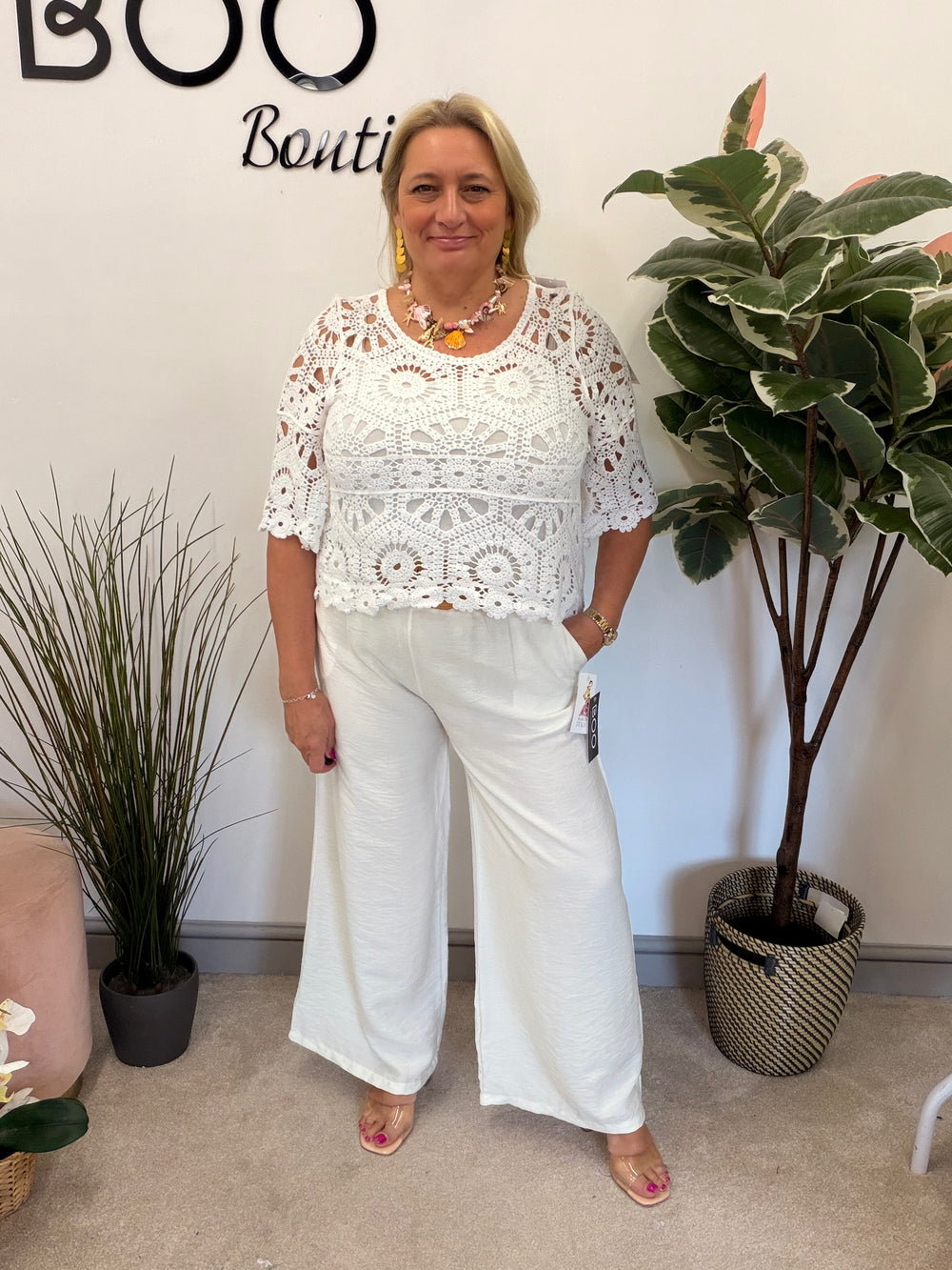 Ladies Fashion Wide Leg Trousers white