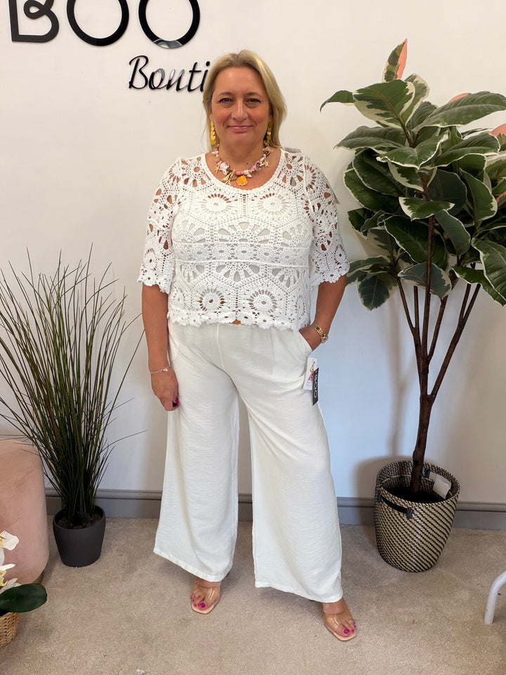 Ladies Fashion Wide Leg Trousers white