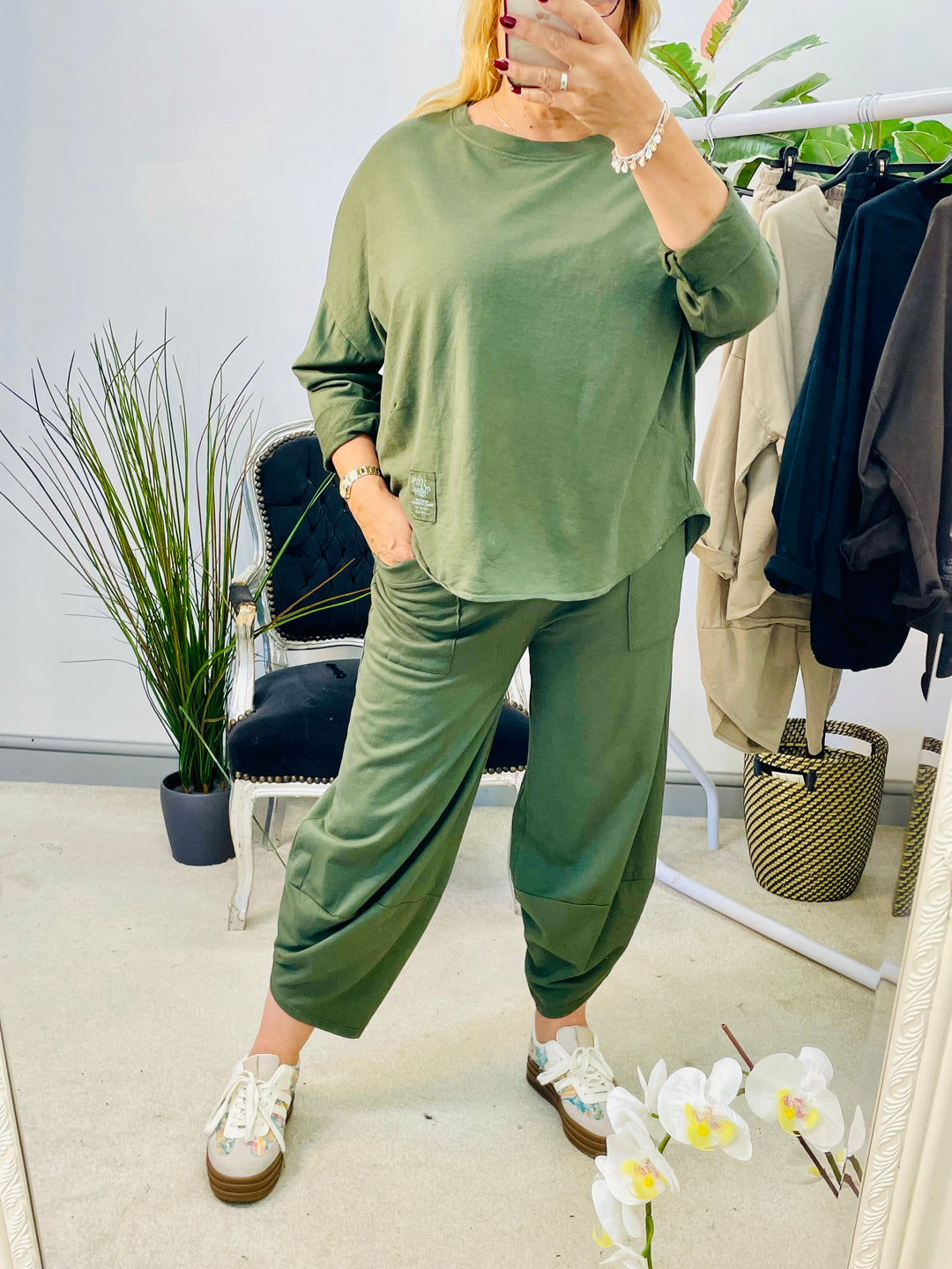 LADIES HAREM TROUSER CO ORD SET - BLACK, KHAKI, MOCHA & BROWN