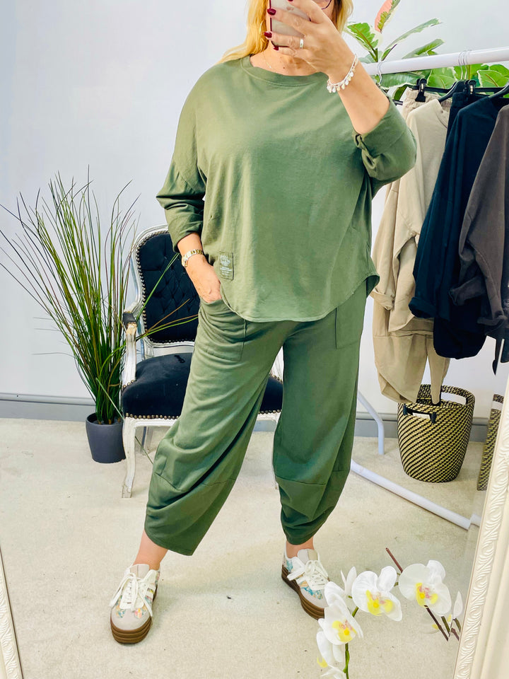 LADIES HAREM TROUSER CO ORD SET - BLACK, KHAKI, MOCHA & BROWN
