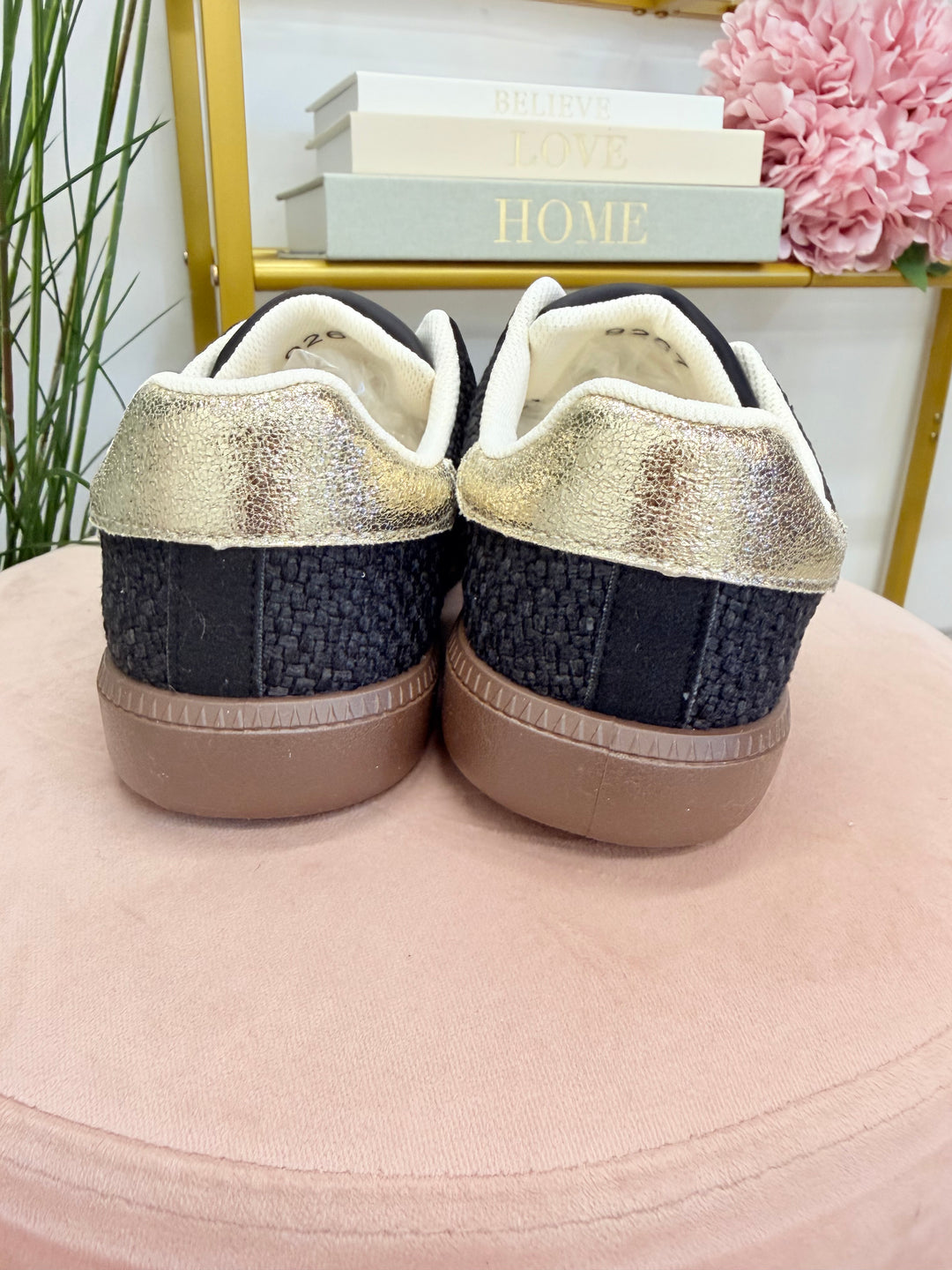 Ladies Fashion Black Flat Inspired Stripe Trainers 
