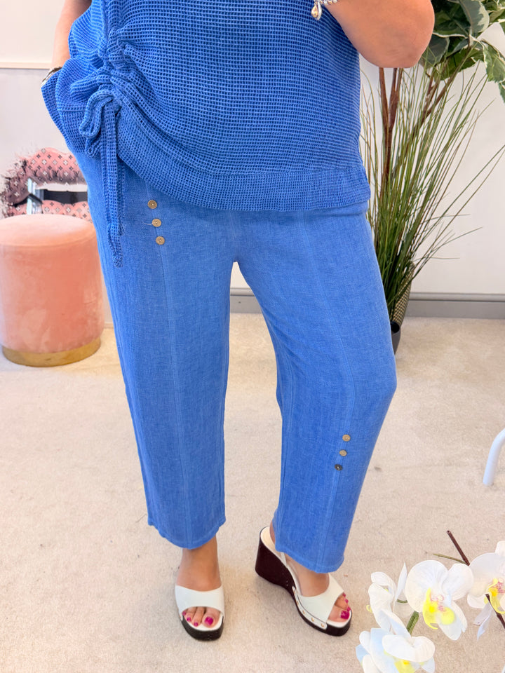 Ladies Tapered Leg Teabag Linen Ankle Grazer Trousers - Lemon, Black, Blue, Green, Beige, Turquoise & White