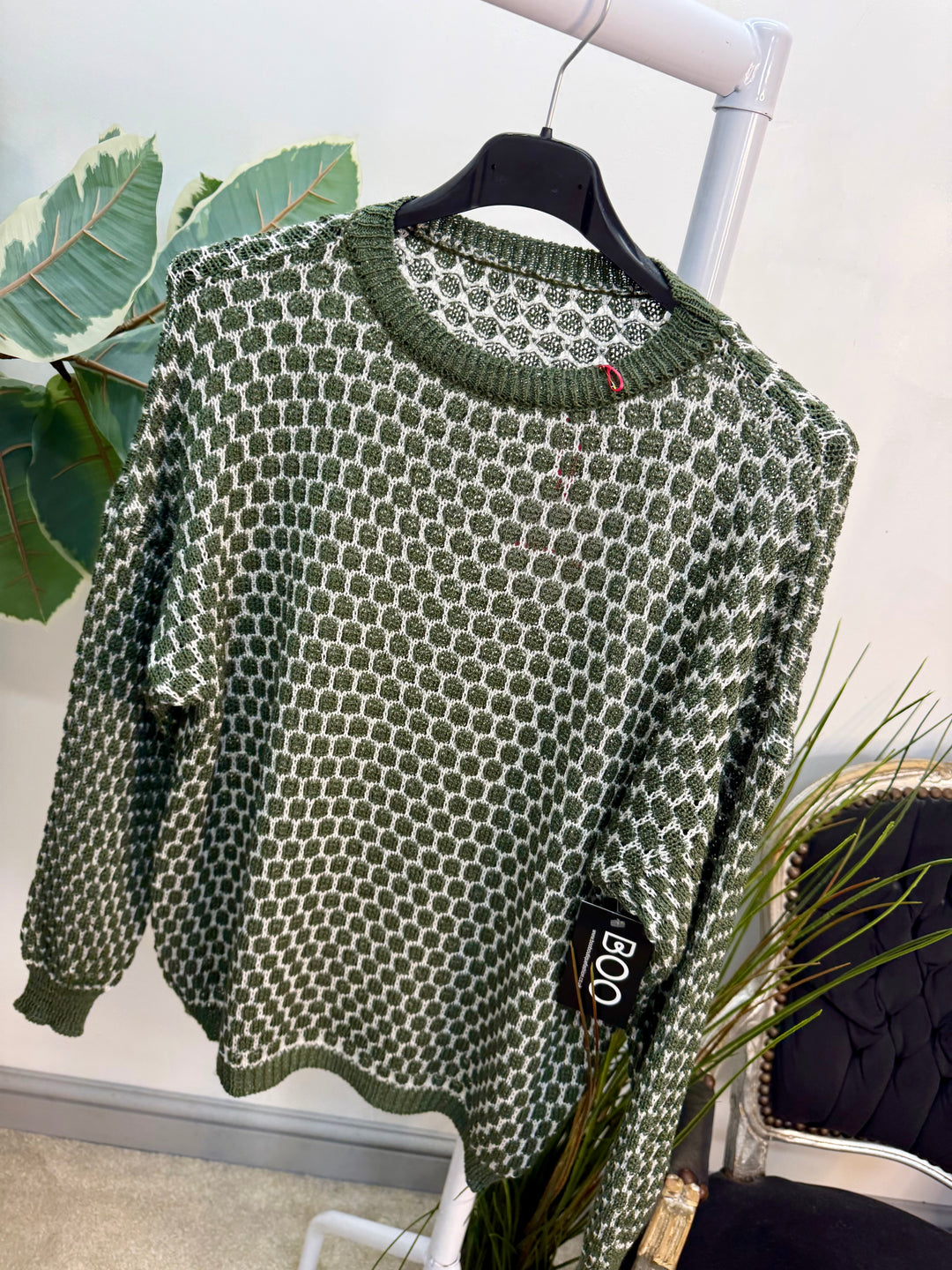 Ladies Fashion Jumper - navy, beige & khaki