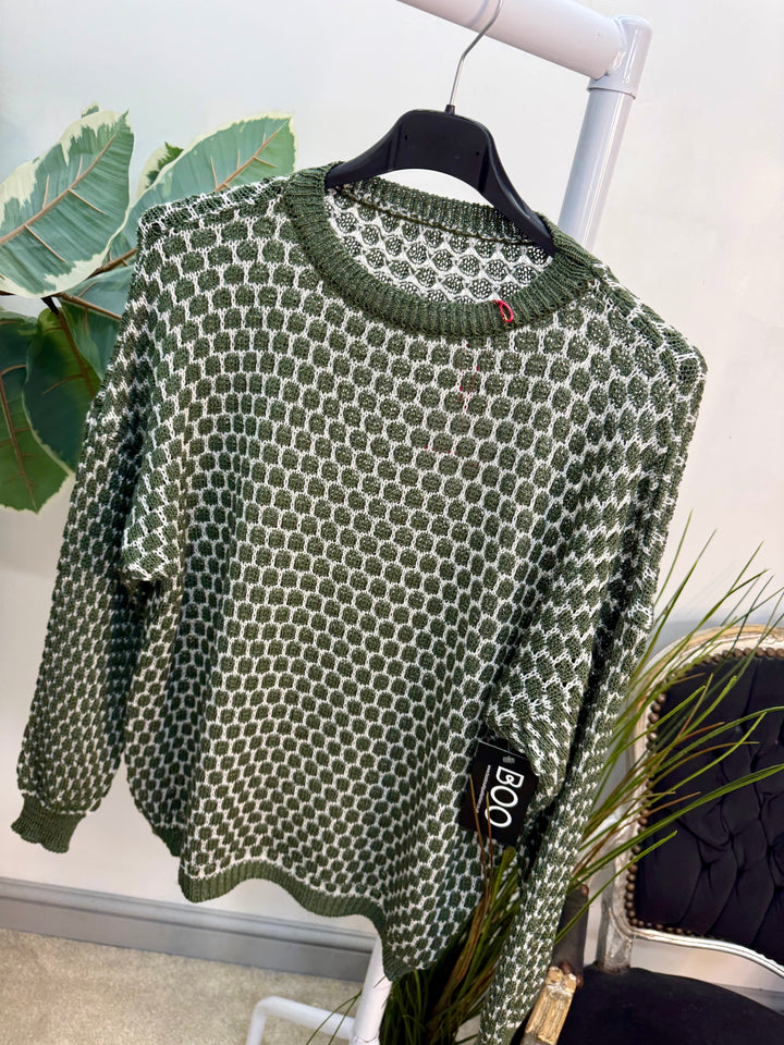 Ladies Fashion Jumper - navy, beige & khaki