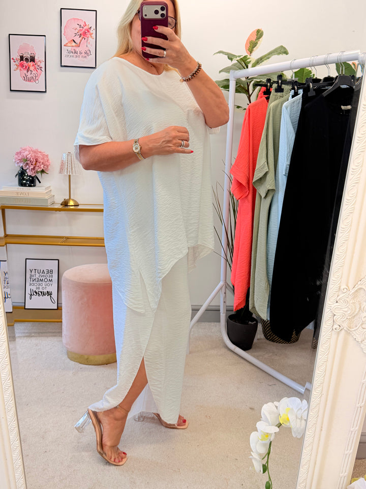 Ladies Harem Trouser Drape Top Co Ord - White, Coral, Khaki, Black & Blue