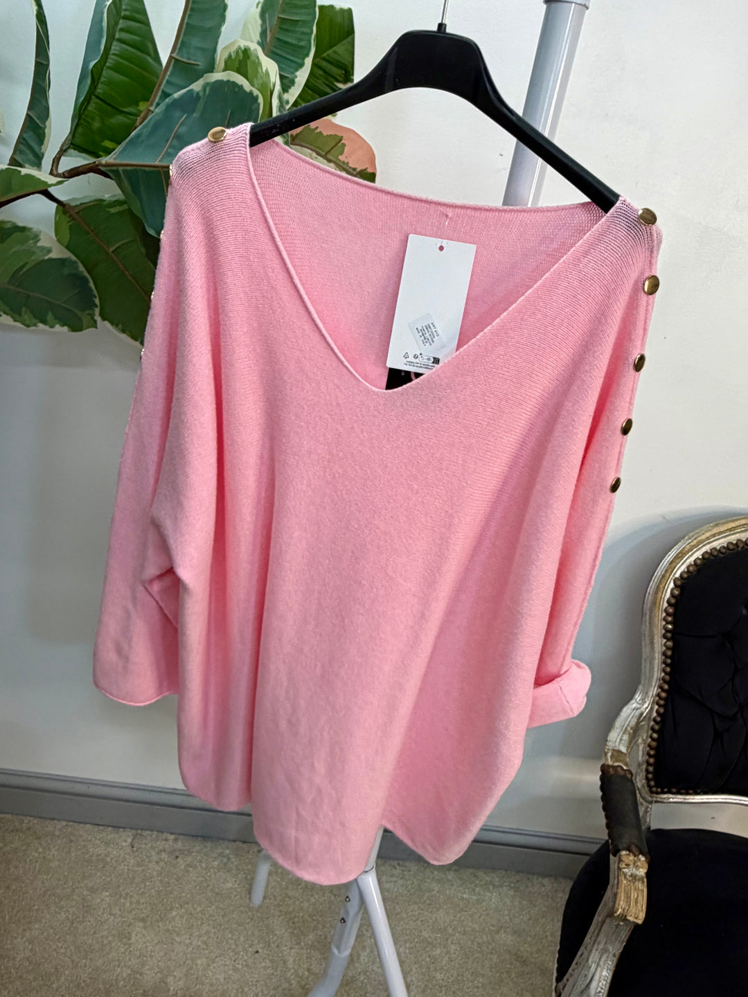 LADIES SOFT KNIT V NECK FASHION JUMPER - WHITE, MINT, BLACK & PINK
