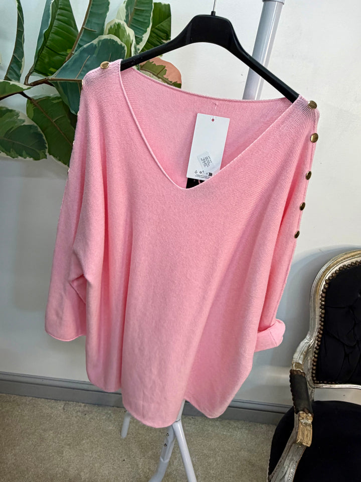 LADIES SOFT KNIT V NECK FASHION JUMPER - WHITE, MINT, BLACK & PINK