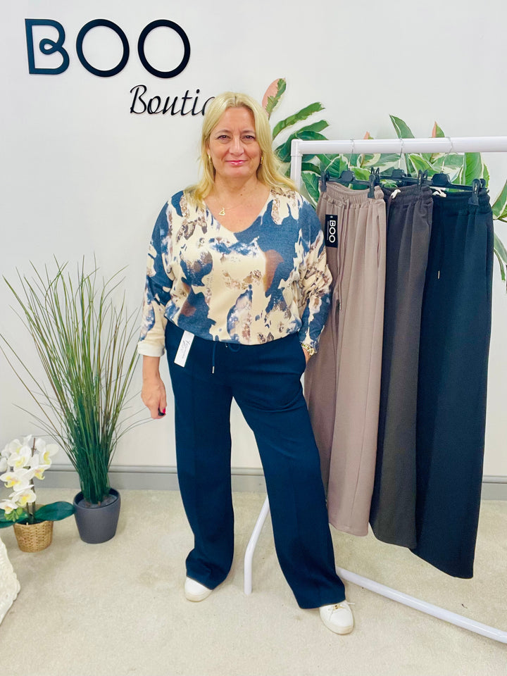 LADIES STRAIGHT LEG JOGGY STYLE TROUSERS - BLACK, NAVY, MOCHA & BEIGE