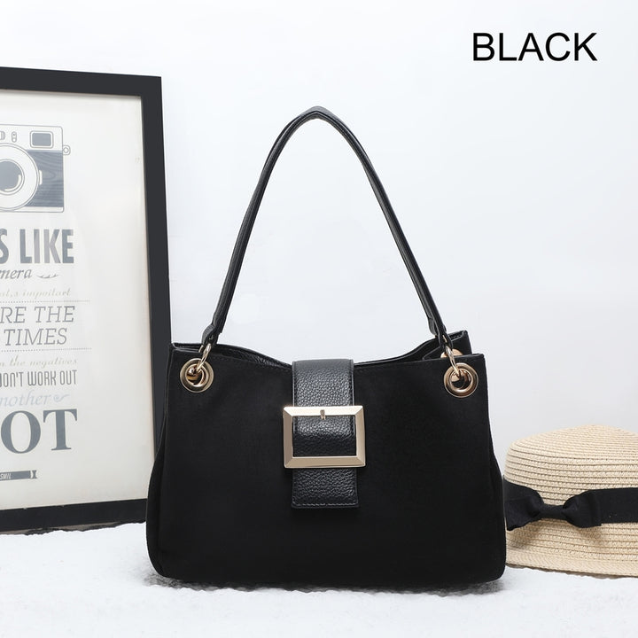 BLACK FAUX SUEDE HANDBAG ( 25457 )