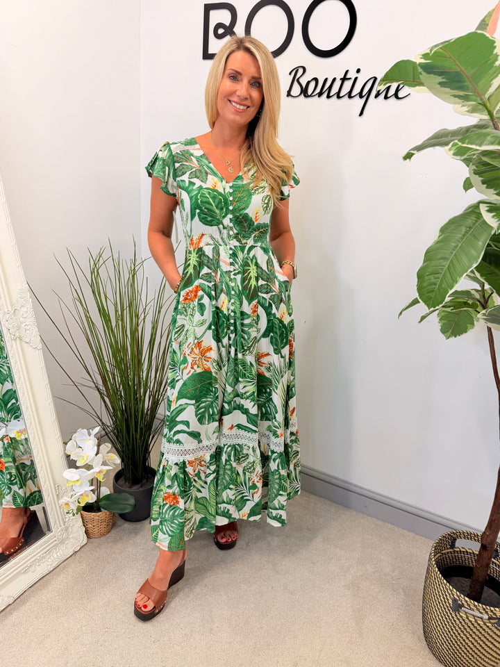 Ladies Fashion Tropical Print Summer Event Maxi Dress