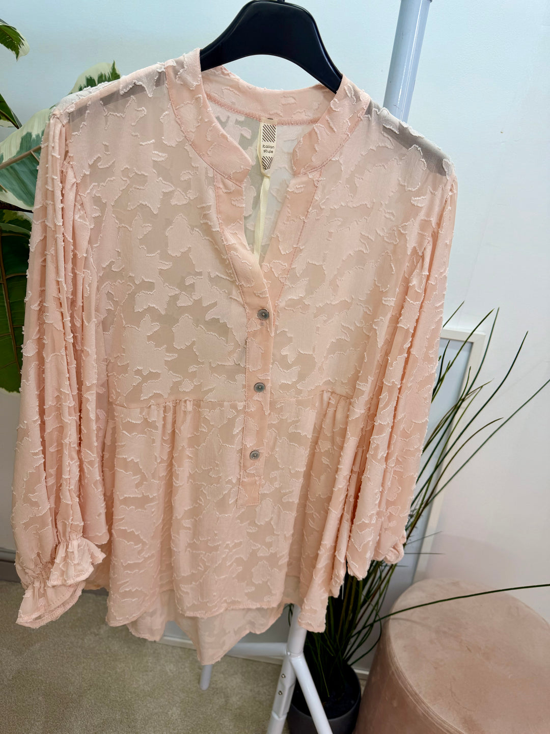 Ladies Fashion Smock V Neck Blouse Top - White, Lemon & Peach