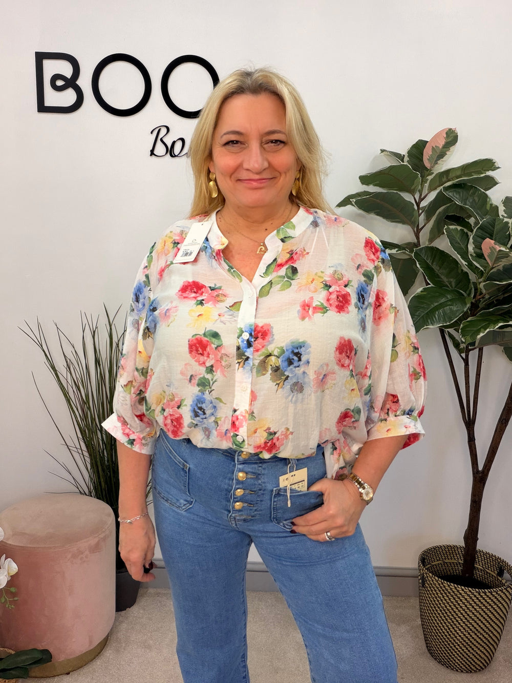 Ladies Fashion Pretty Floral Print Blouse Top