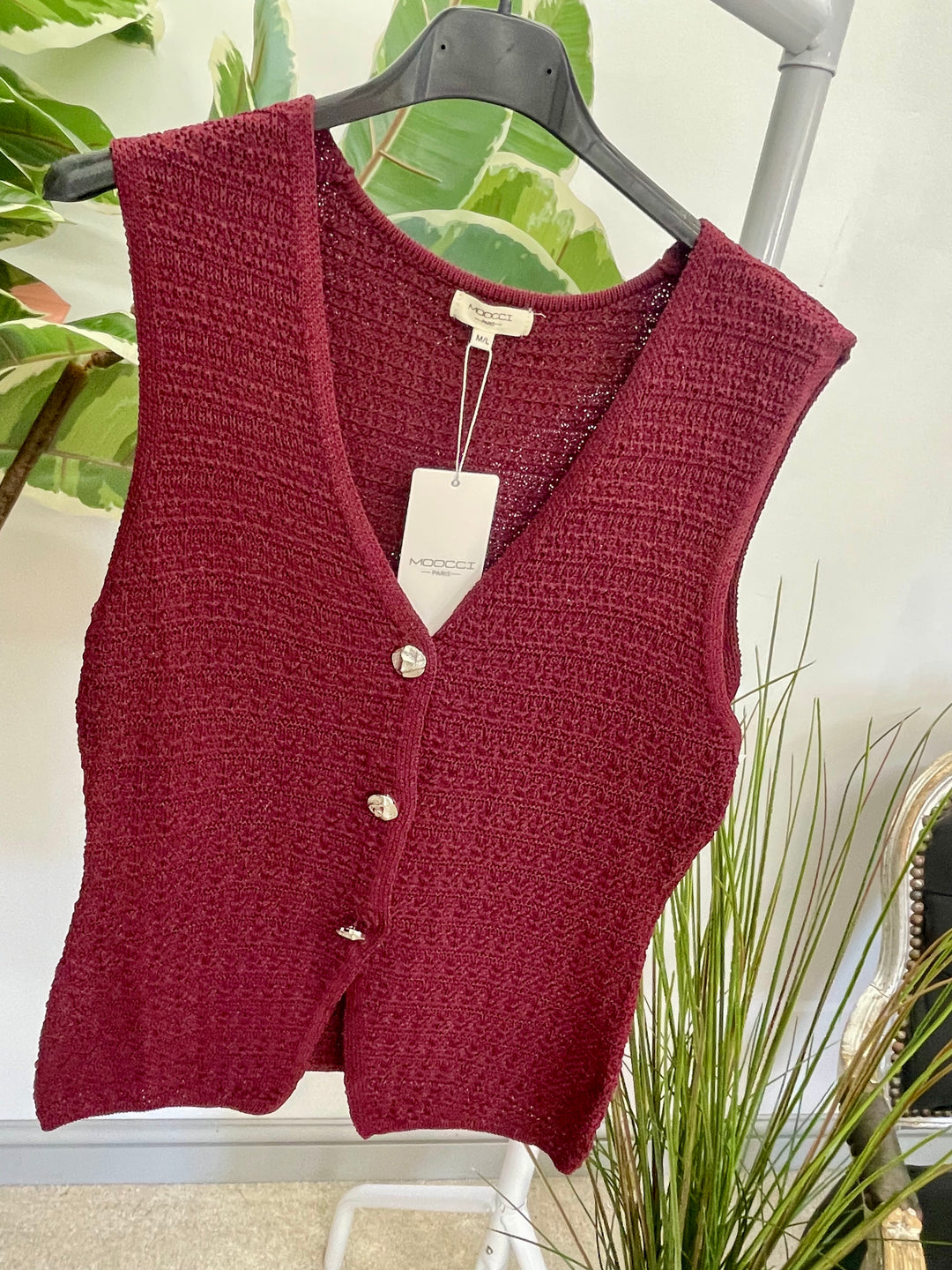 LADIES KNITTED FASHION WAISTCOAT - BLACK, NAVY & WINE BURGUNDY