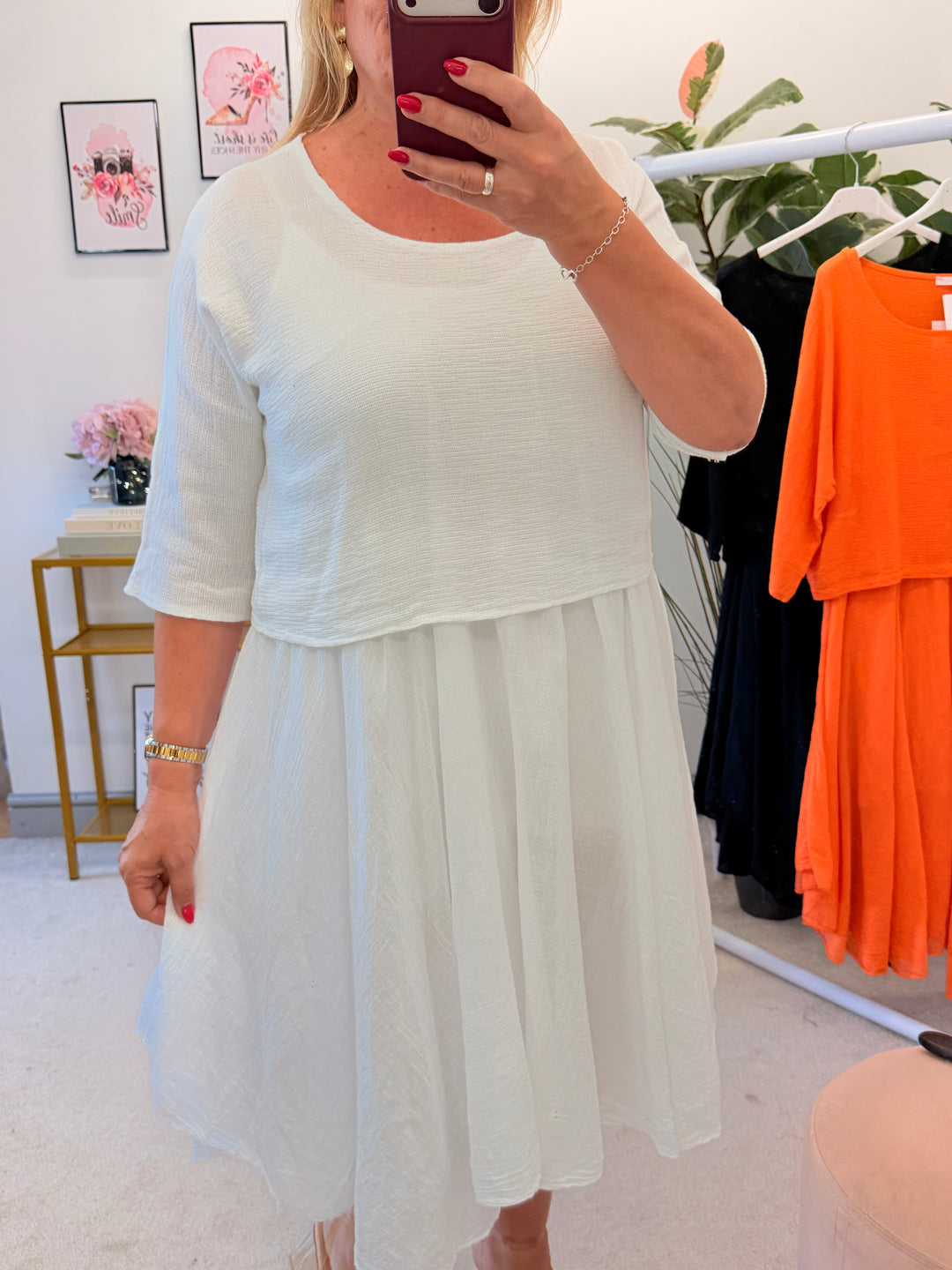 Ladies Cotton Summer Dress & Top Co Ord - White, Black, Orange