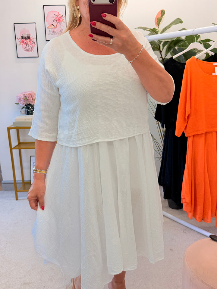 Ladies Cotton Summer Dress & Top Co Ord - White, Black, Orange