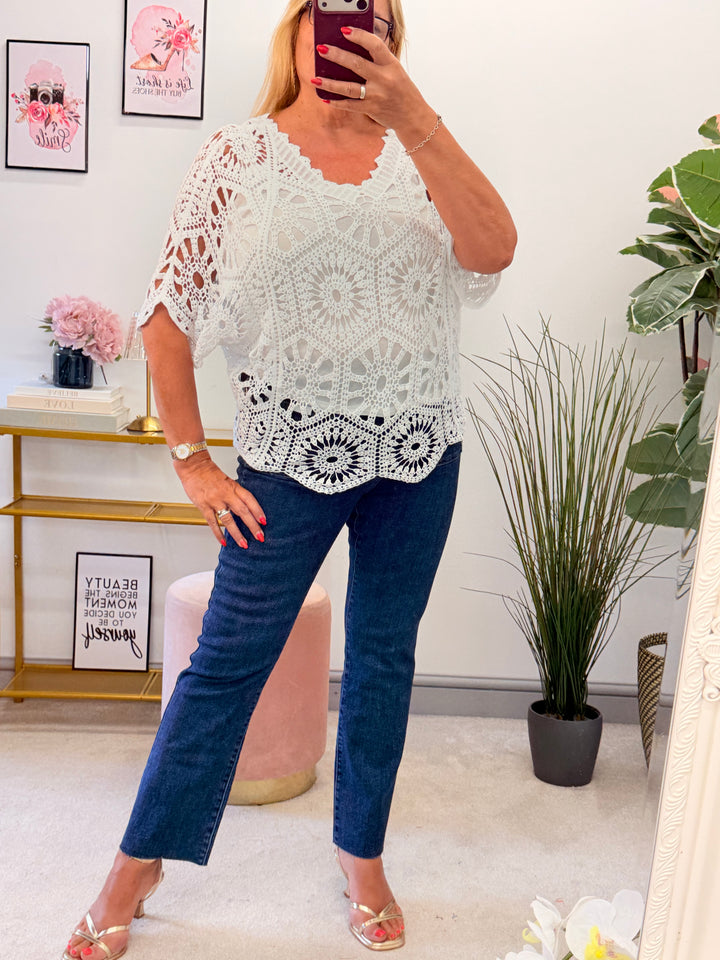 Ladies White Crochet Summer Top
