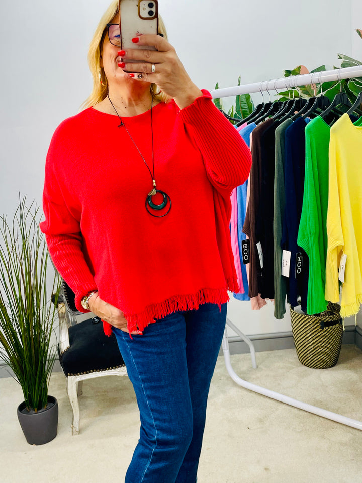 LADIES SOFT KNIT LOOSE FIT JUMPER - 11 COLOURS RED