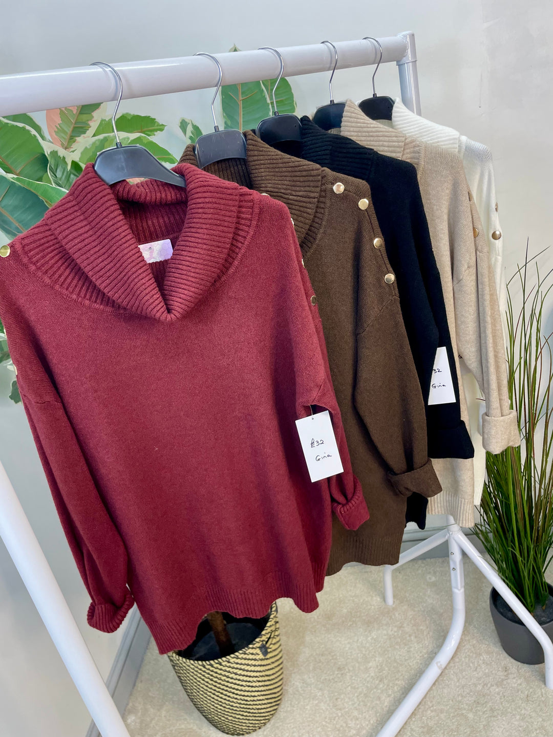 LADIES SOFT KNIT ROLL NECK JUMPER - WHITE, BLACK, BURGUNDY, BROWN & BEIGE