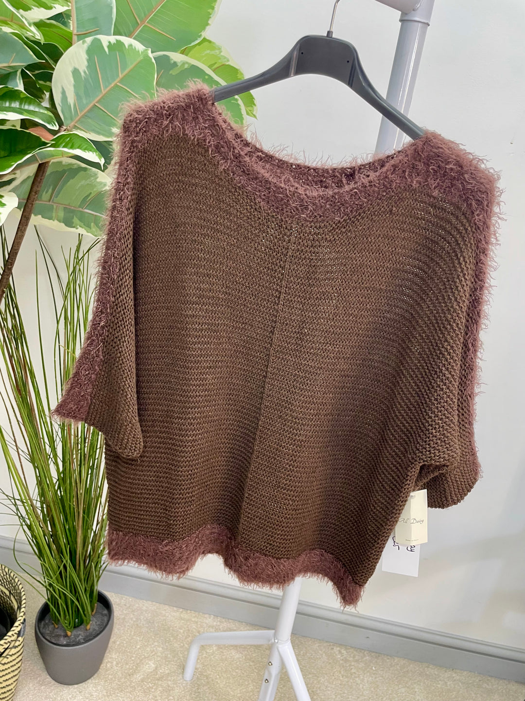 LADIES SOFT FLUFFY KNIT JUMPER - WHITE, BROWN, WINE, RED, BLACK, NAVY