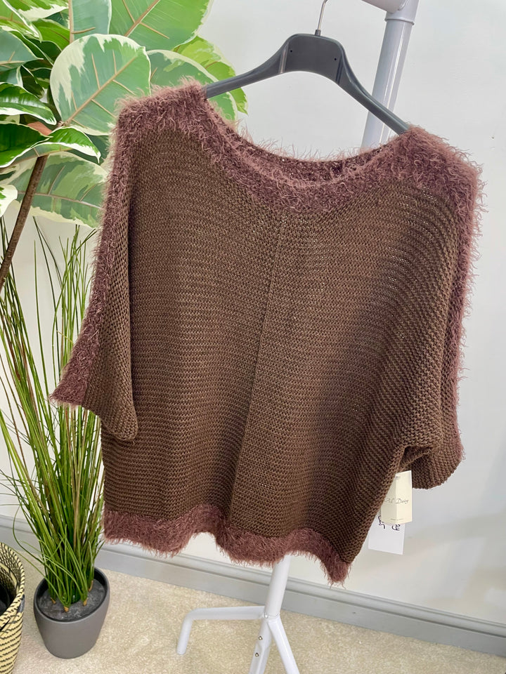 LADIES SOFT FLUFFY KNIT JUMPER - WHITE, BROWN, WINE, RED, BLACK, NAVY