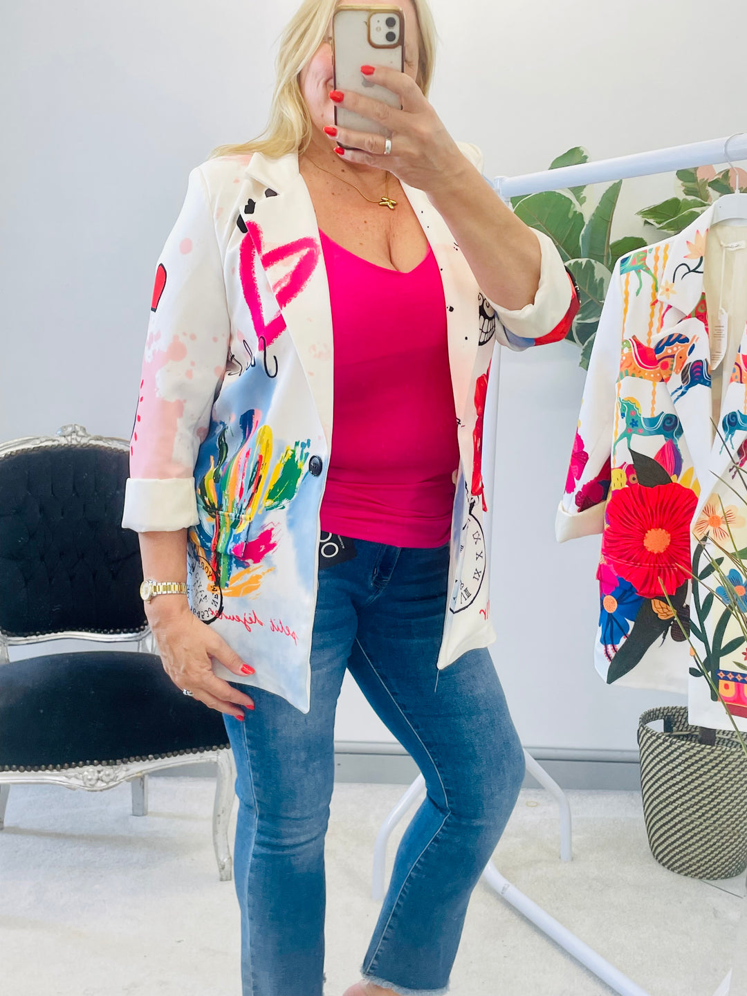 LADIES CREAM GRAFFITI BLAZER - 2 PRINTS