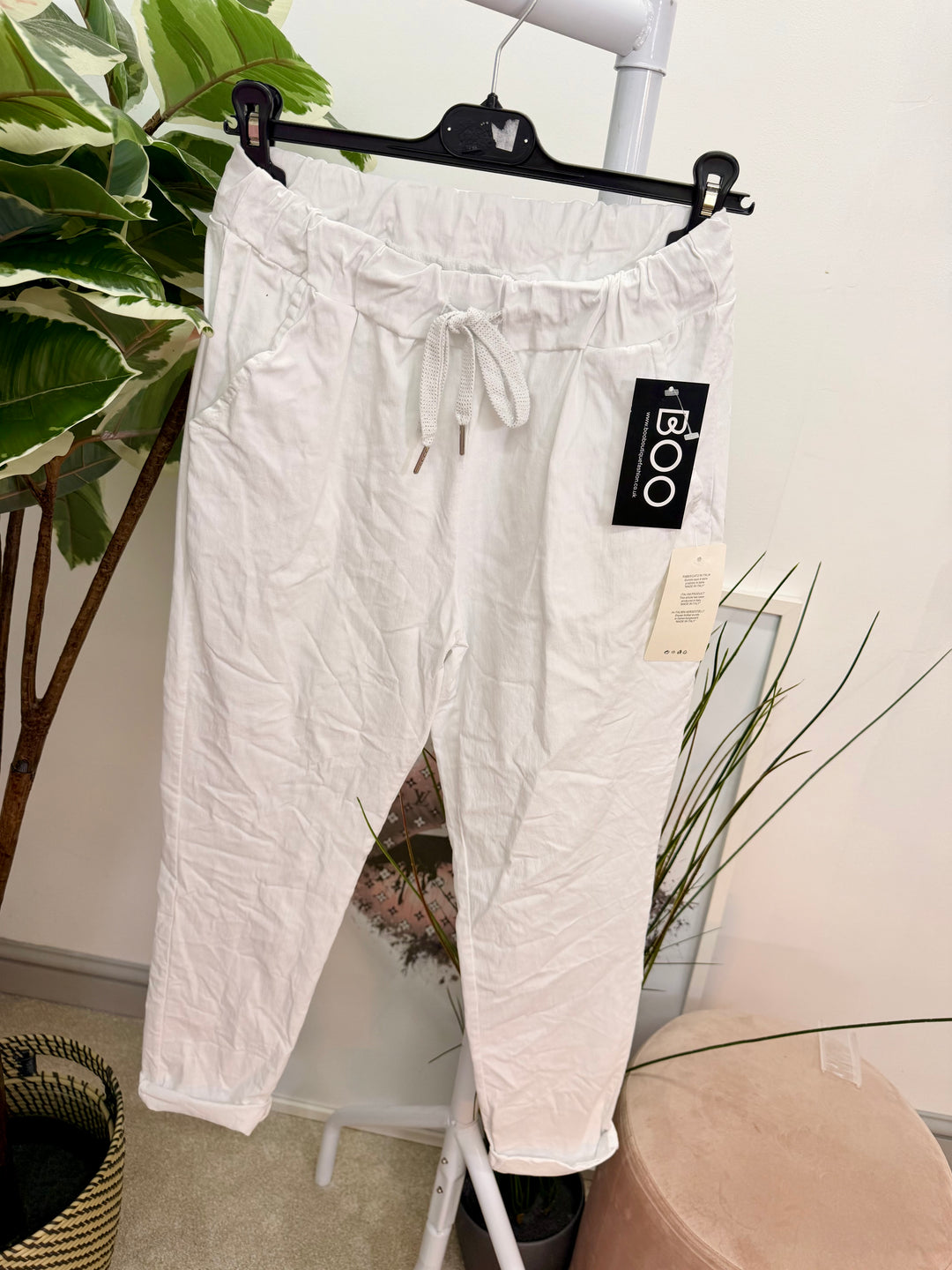 LADIES FASHION STRETCH MAGIC TROUSERS WHITE