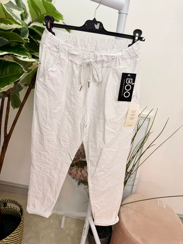 LADIES FASHION STRETCH MAGIC TROUSERS WHITE