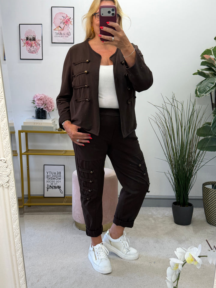 Ladies Fashion Military Jacket - Khaki, Black & Brown