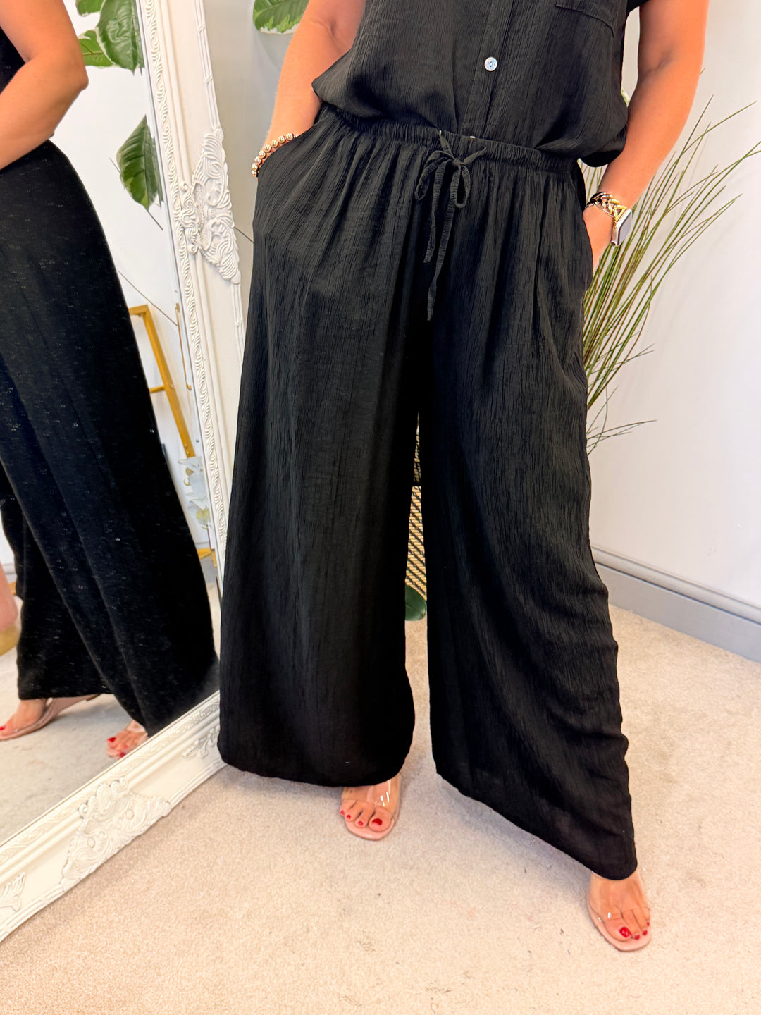 Ladies Non Crease Wide Leg Trousers - Rust, Coral, Black, White, Khaki, Lime, 