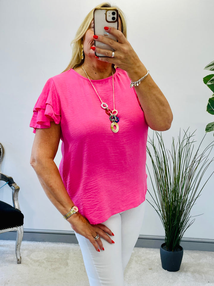 LADIES FRILL SHORT SLEEVE SUMMER TOP