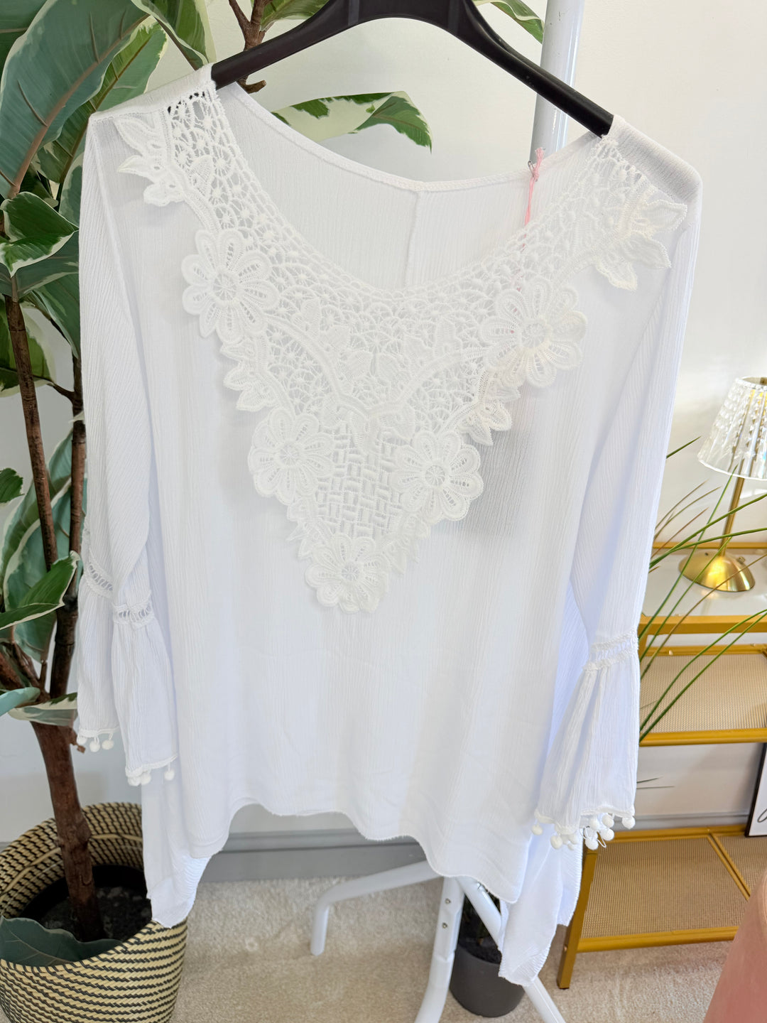 Ladies White Lacy Floaty Summer Top