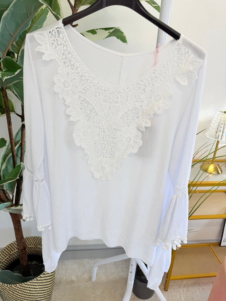 Ladies White Lacy Floaty Summer Top