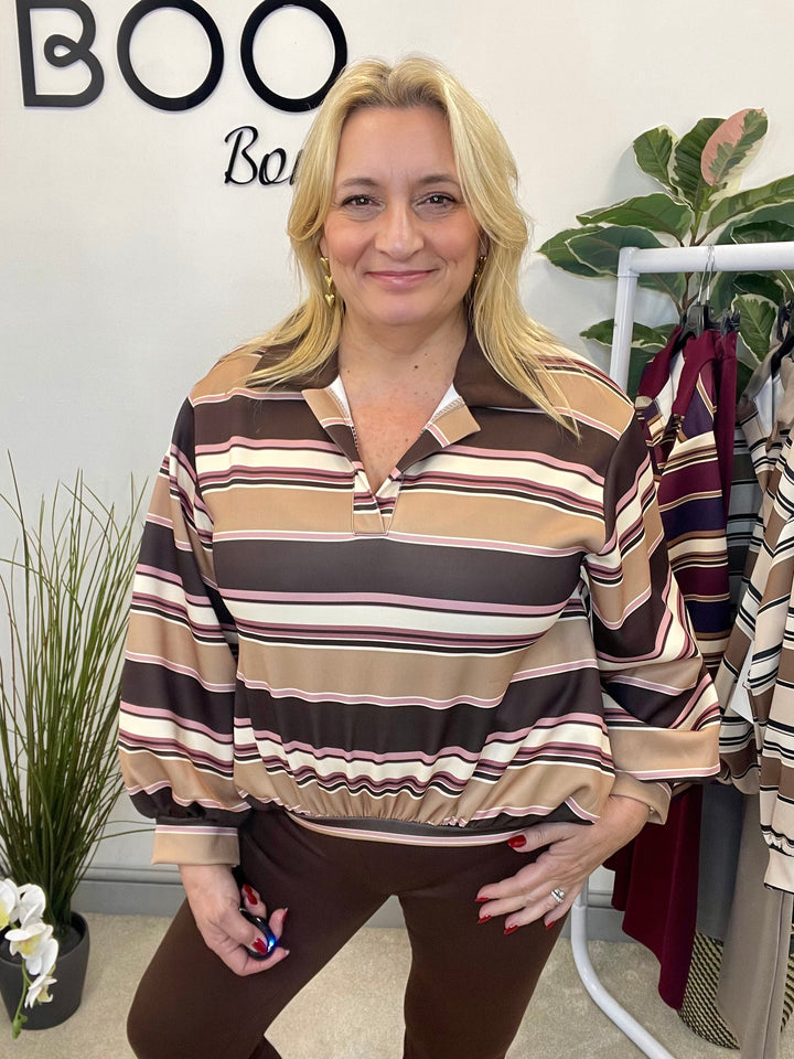 LADIES RUGBY TOP STRAIGHT LEG CO ORD SET - PLUM, MOCHA, BROWN