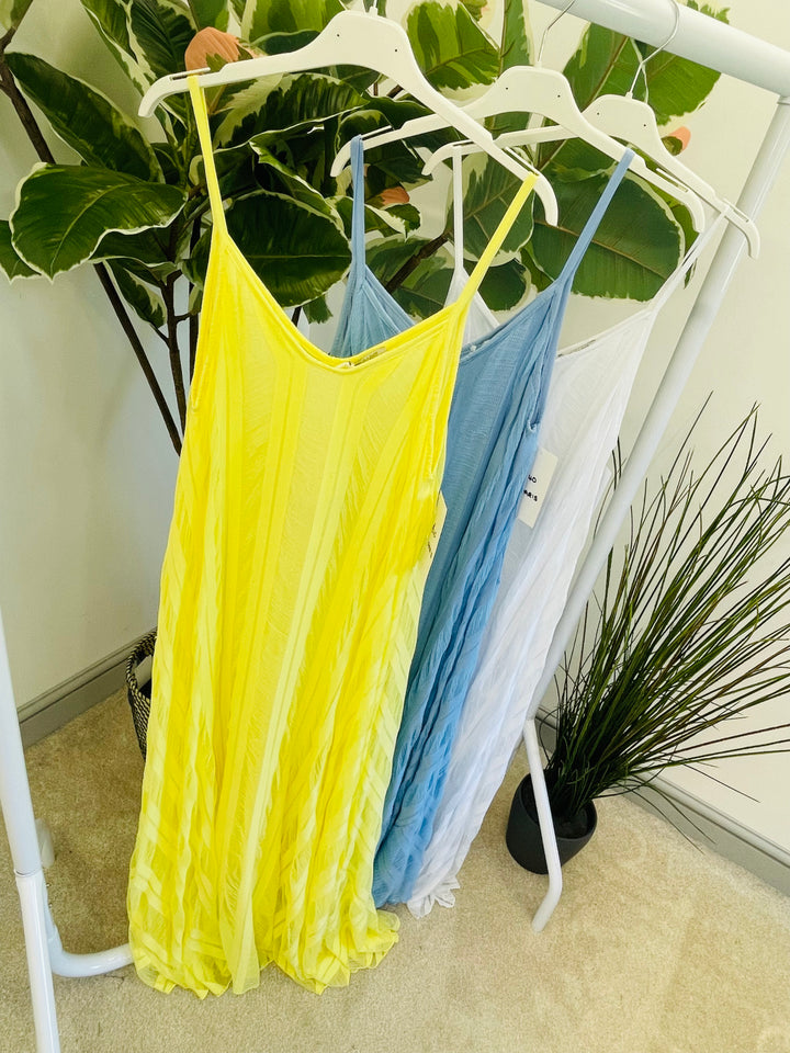 LADIES BEAUTIFUL CAMI SUMMER MAXI DRESS - YELLOW, WHITE, BLUE