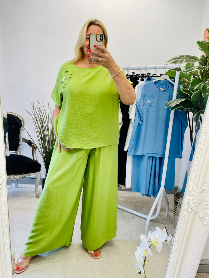 LADIES WIDE LEG TROUSER CO ORD SET 