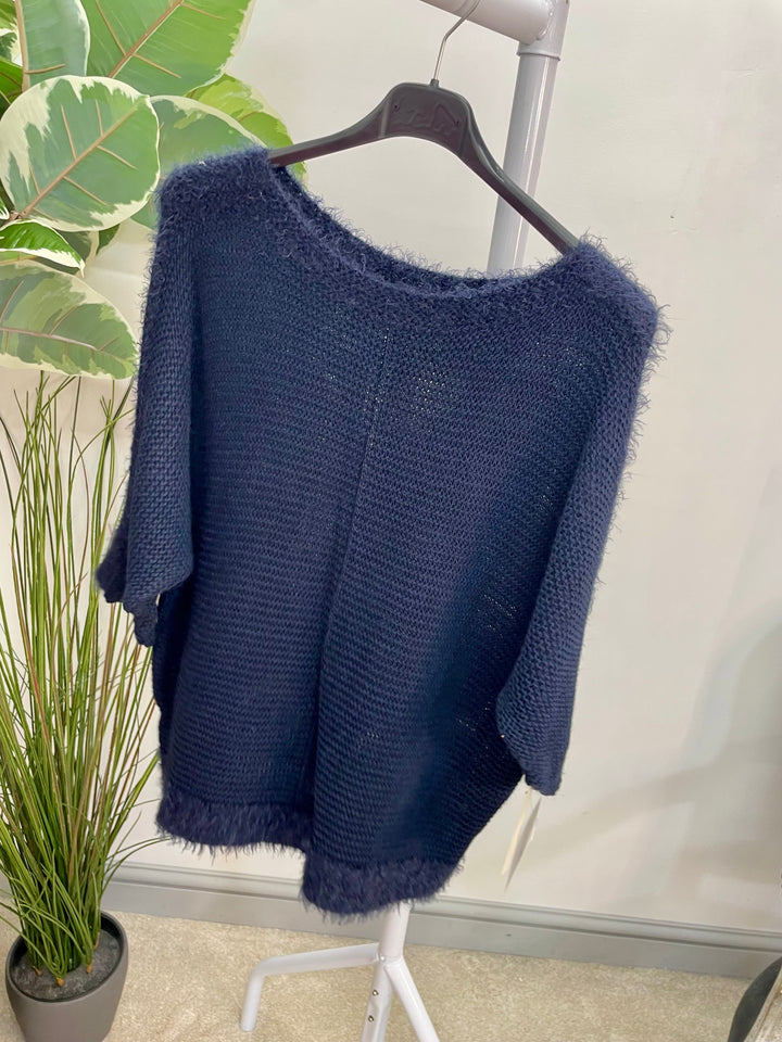 LADIES SOFT FLUFFY KNIT JUMPER - WHITE, BROWN, WINE, RED, BLACK, NAVY