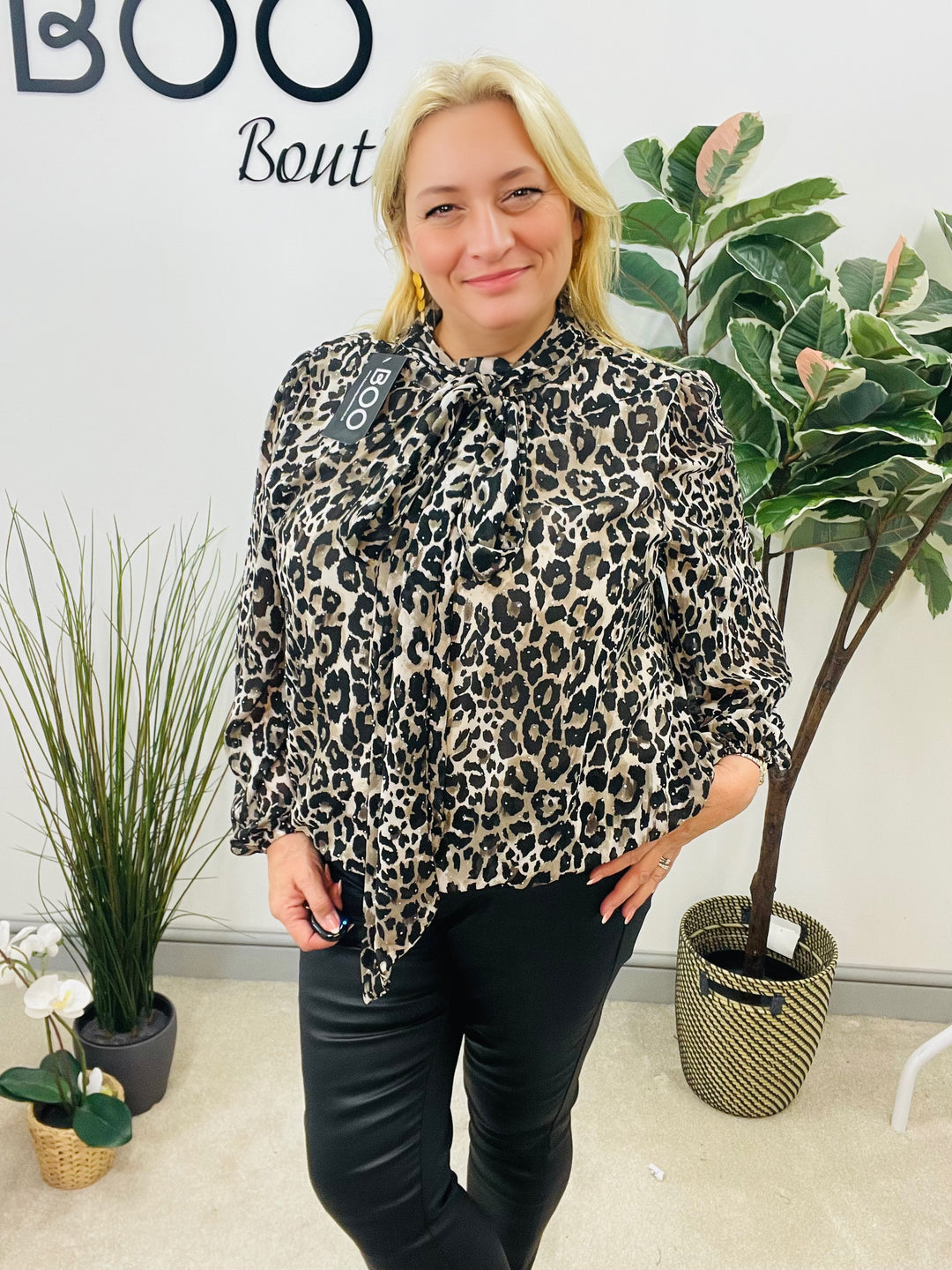 LADIES CHIFFON ANIMAL PRINT BLOUSON TOP